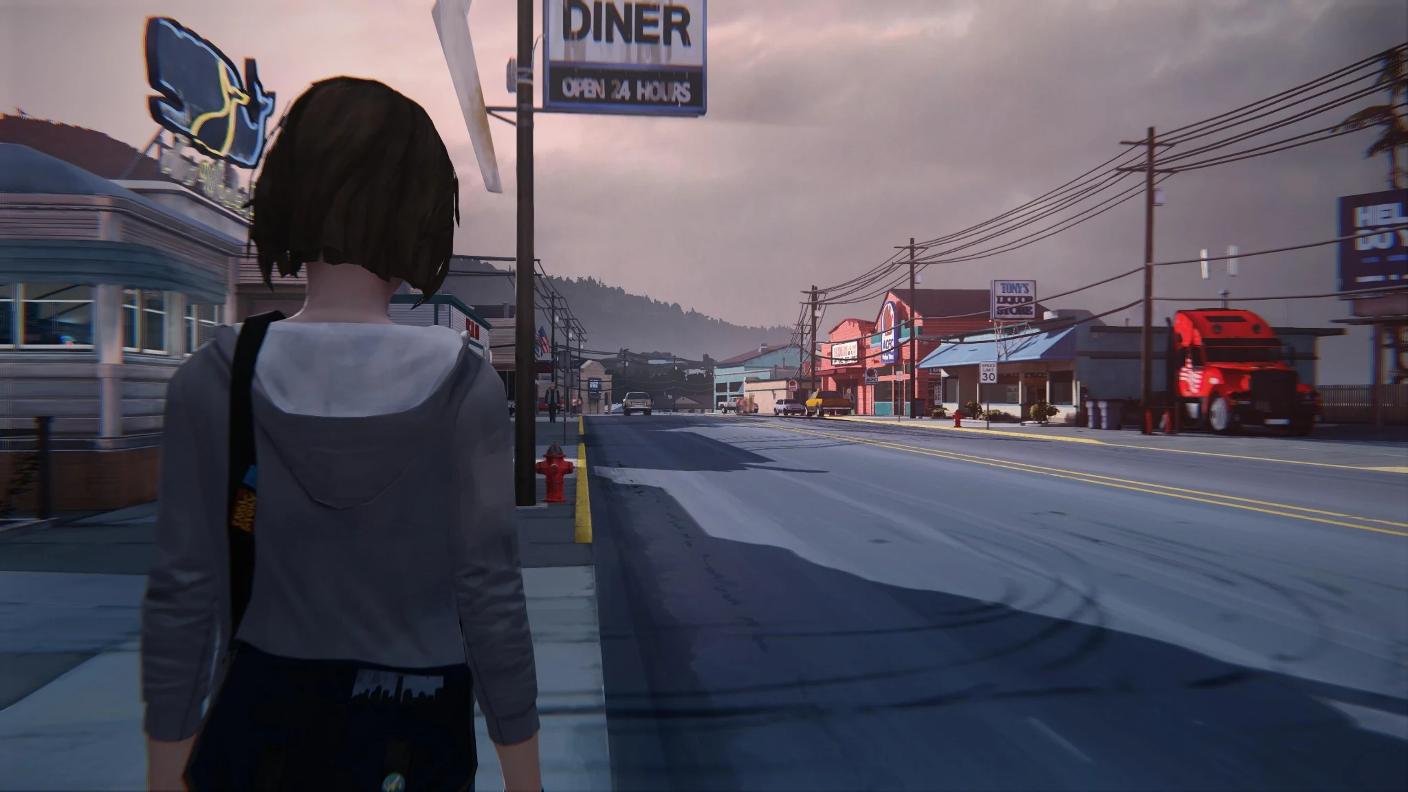 Places We Have Never Been — Arcadia Bay main street in Life Is Strange