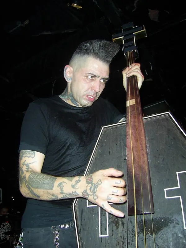 Kim Nekroman of Nekromantix performing live.