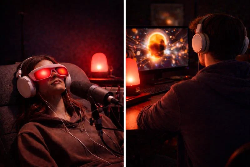 Illustrative two-panel sensory-deprivation and laboratory image